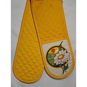 1970s Vtg  Potholder Hotpad Double Ended, 2 hands, Long potholder, Orange Daisy,